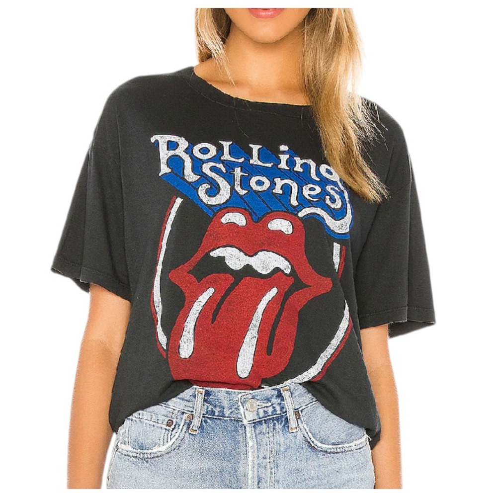 REVOLVE DAYDREAMER Rolling Stones Top T-Shirt DARK GRAY Red/White/Blue Logo SZ S
